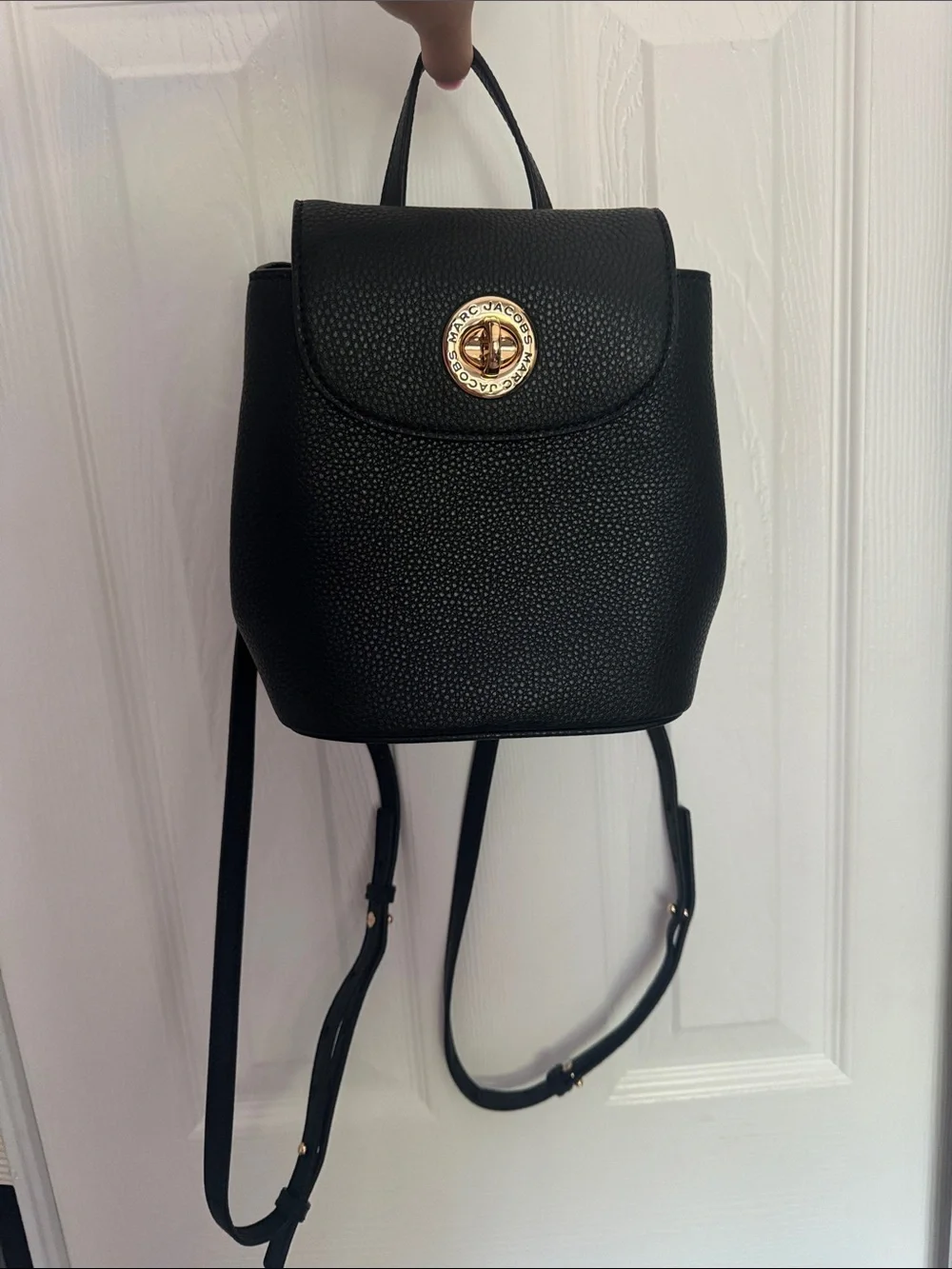 Marc Jacobs Black Pebbled Leather Mini Backpack with Gold Turnlock